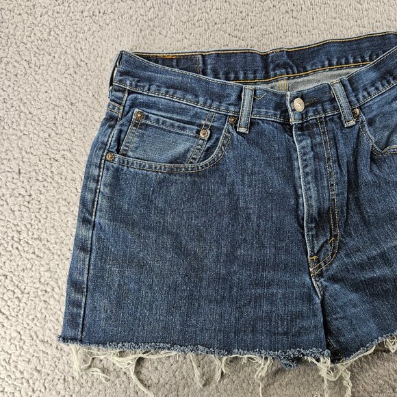 Levis 550‎ Shorts Womens 34 Blue Denim Relaxed Fit Cutoff Frayed Hem Casual - Picture 2 of 16